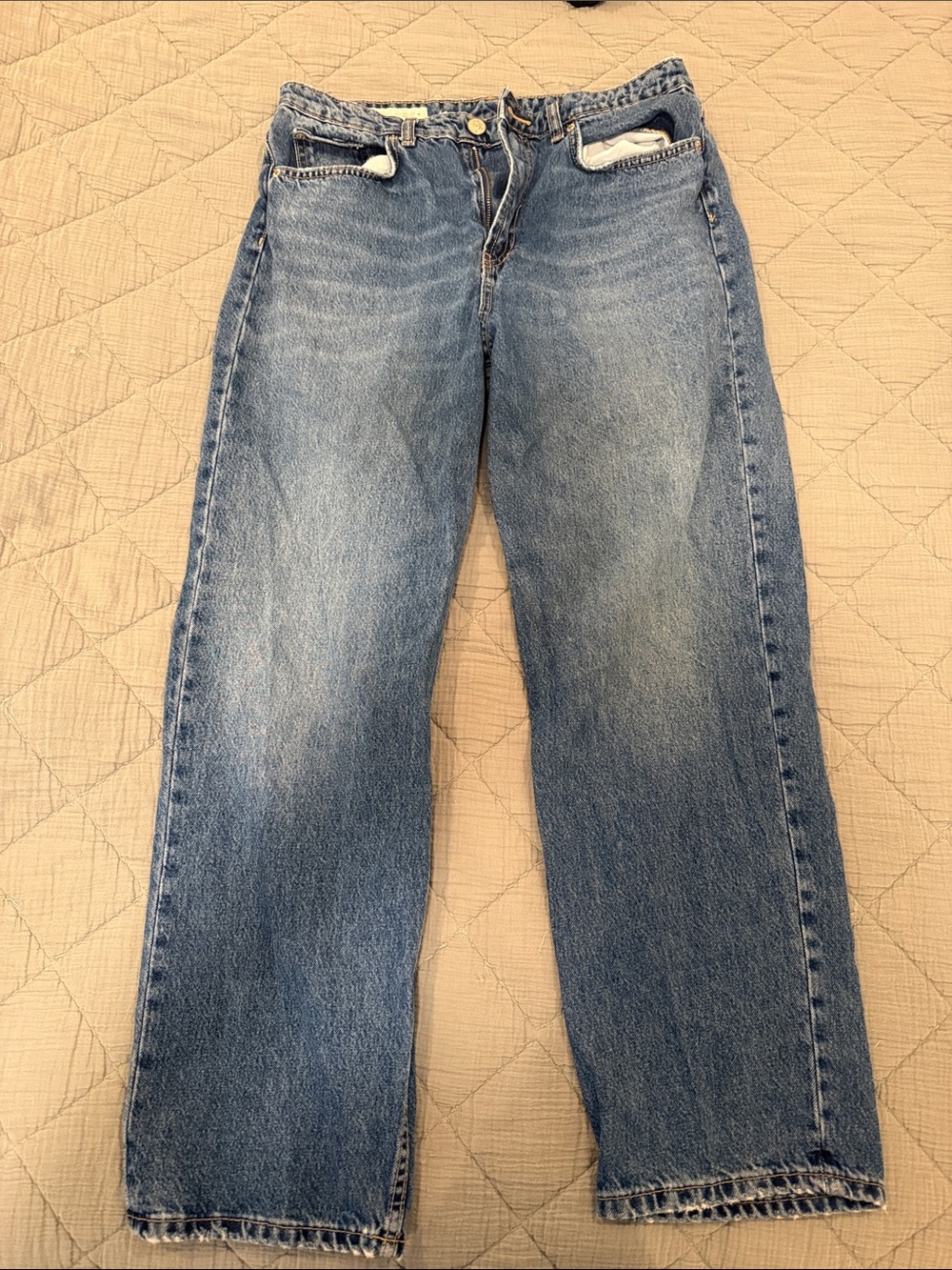Zara Washed Blue Straight Jeans